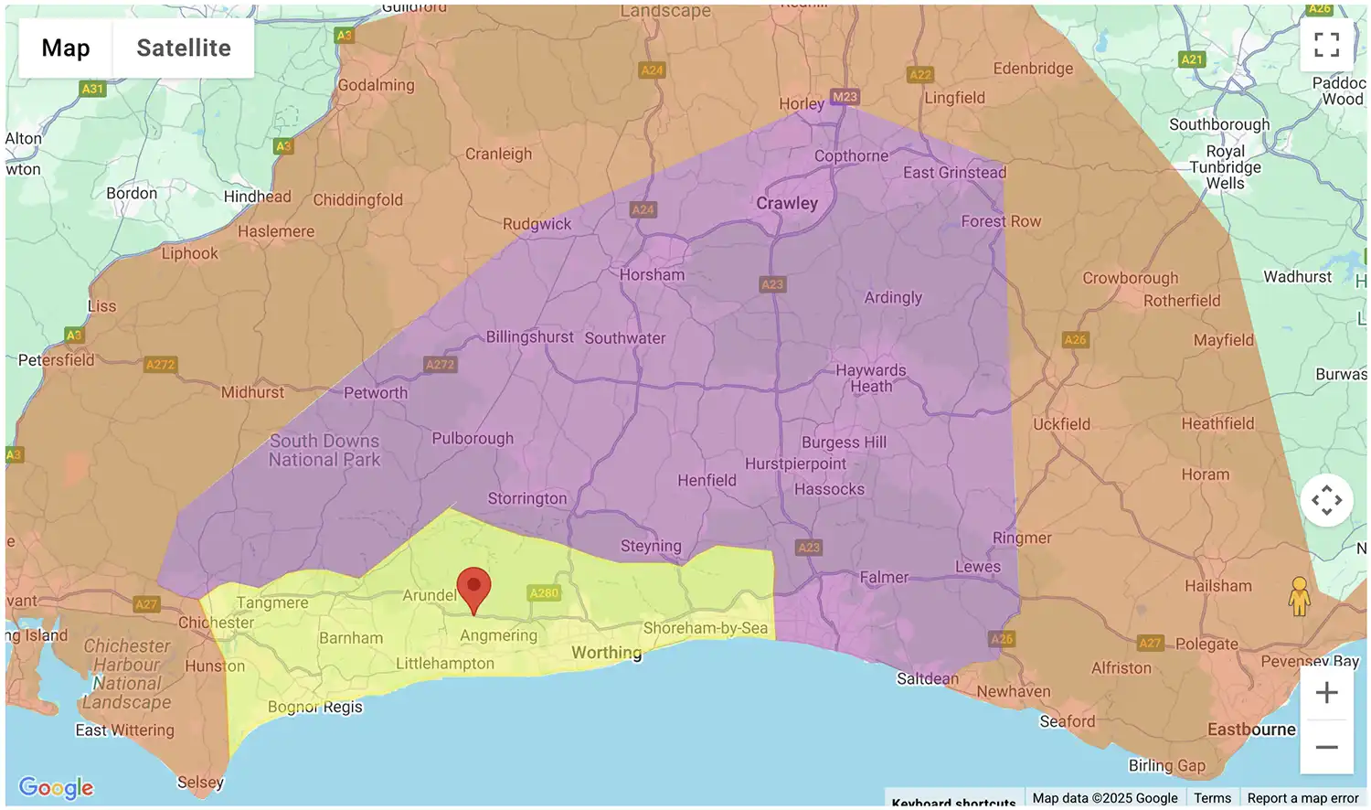 Gas Bottles Chichester delivery zone map - click to see on BBQ Gas Bottles